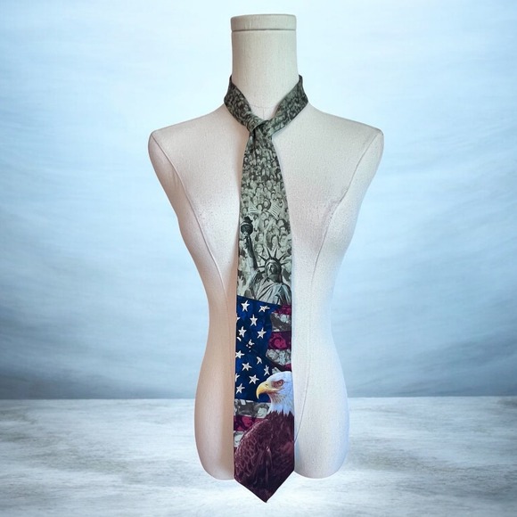 Eagles Wings Other - Eagles Wings Mens Silk Tie‎ American Flag Bald Eagle Statue of Liberty Patriotic